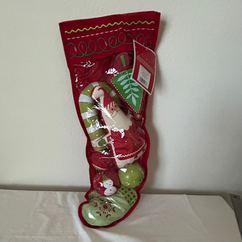 Large Bright Red Felt and Plastic Dog Toy-Filled Christmas Stocking